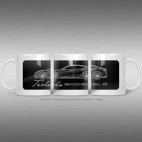 Tesla Model S P100D Car Drawing Coffee Mug by CarsToon Concept - Pixels